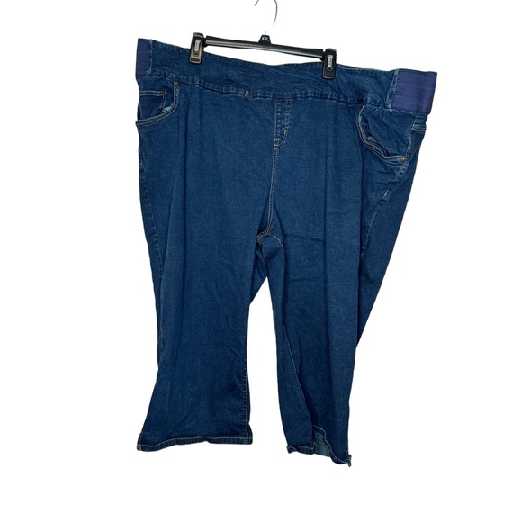 Woman Within Petite‎ Women Denim Crop Jeans High-Rise Blue Pull On Stretch 34WP - Picture 1 of 10